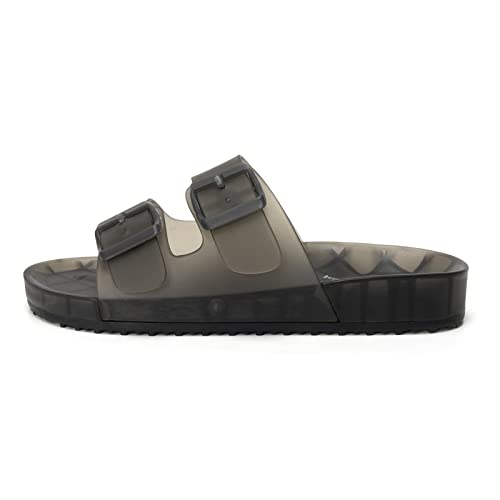 FUNKYMONKEY Women's Slides Sandals Dream Jelly Color Adjustable Double Buckle Adjustable Plastic Flat Sandals (8 M US, Black/MKLS) - Image 2