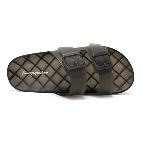 FUNKYMONKEY Women's Slides Sandals Dream Jelly Color Adjustable Double Buckle Adjustable Plastic Flat Sandals (8 M US, Black/MKLS) - Image 3
