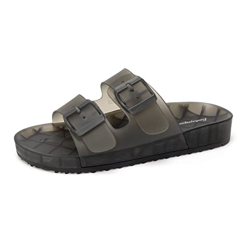 FUNKYMONKEY Women's Slides Sandals Dream Jelly Color Adjustable Double Buckle Adjustable Plastic Flat Sandals (8 M US, Black/MKLS) - Image 1