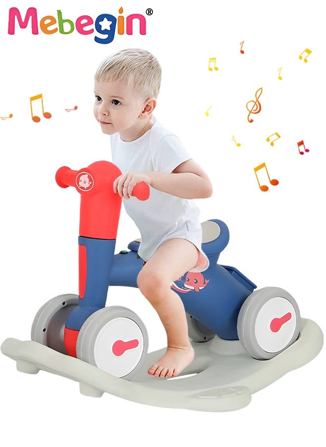MEBEGIN - 2 in 1 Interactive Rocking Horse with Rocking Base and Music, Fun Toddler Rocker with Rocking and Sliding Ways to Play, Removable Ride-on Rocking Animal with 4 Silence Wheels, Creative Early Education Toy, Easy to Swing and Assemble - Image 1