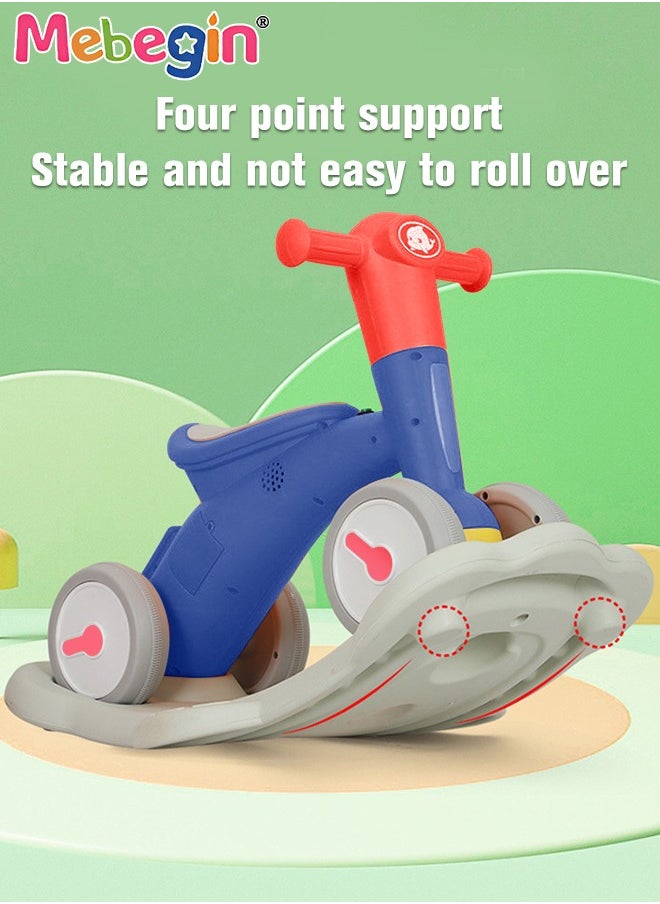 MEBEGIN - 2 in 1 Interactive Rocking Horse with Rocking Base and Music, Fun Toddler Rocker with Rocking and Sliding Ways to Play, Removable Ride-on Rocking Animal with 4 Silence Wheels, Creative Early Education Toy, Easy to Swing and Assemble - Image 1
