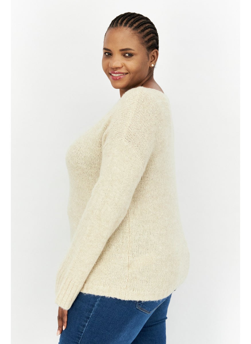 ESPRIT Women Boat Neck Knitted Sweater, Beige  - Image 4