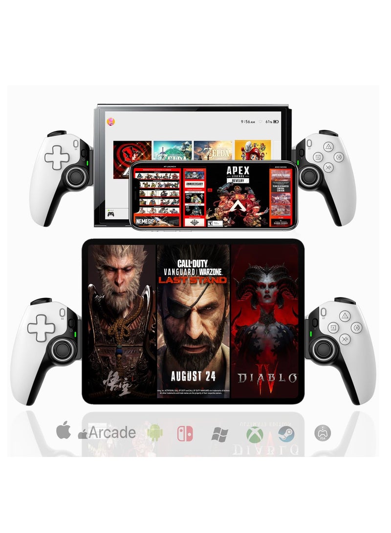D9 Mobile Game Controller Telescopic Gamepad For Android IOS PS3 PS4 Switch ios HAll Joysitck with Turbo/6-axis Gyro/Vibration (White)  - Image 1