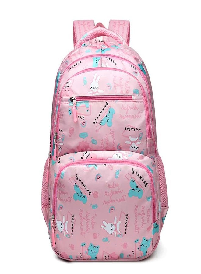 Raahha Stylish Printed Waterproof Backpack for Unisex Kids | Adjustable Strap with Zipper | Ideal for School and Daily use (Light Pink) - Image 1