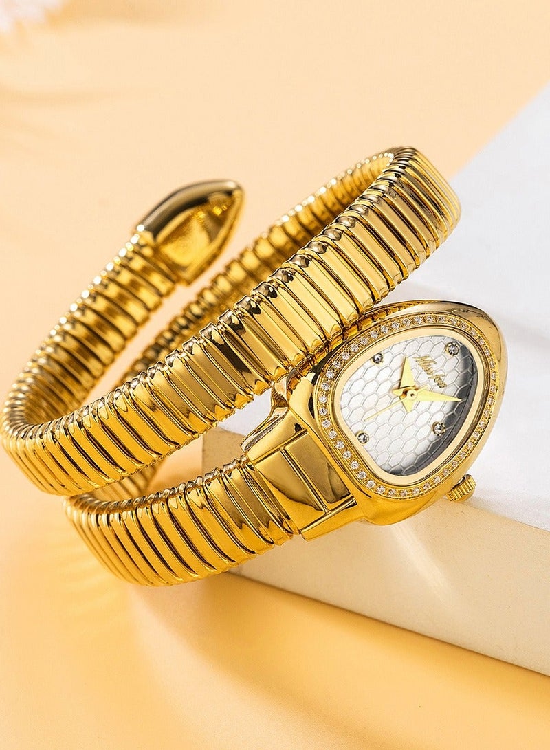 مس_فوكس المرأة ووتش الثعبان ووتش سوار رأس الثعبان الفولاذ المقاوم للصدأ مع الماس ووتش الثعبان - Image 3