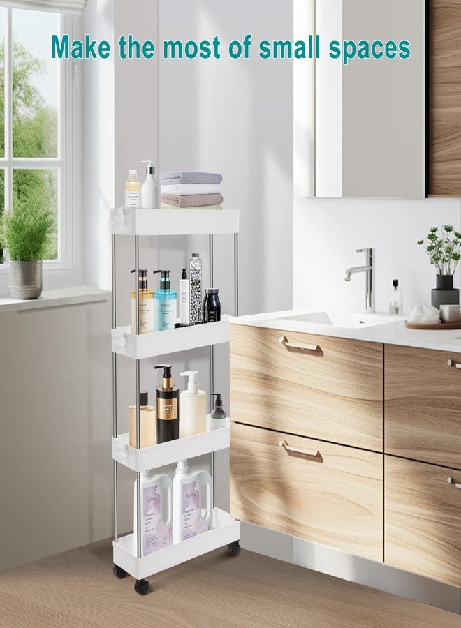 YSSOA Rolling Storage Cart, 4 Tier Slim Mobile Shelving Unit for Storage,360° Rotating Wheel Lockable Utility Cart,Great for Office, Kitchen, Bathroom, Laundry or Narrow Spaces, White - Image 3