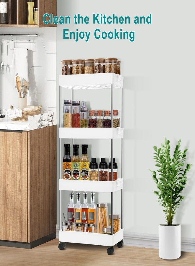 YSSOA Rolling Storage Cart, 4 Tier Slim Mobile Shelving Unit for Storage,360° Rotating Wheel Lockable Utility Cart,Great for Office, Kitchen, Bathroom, Laundry or Narrow Spaces, White - Image 5