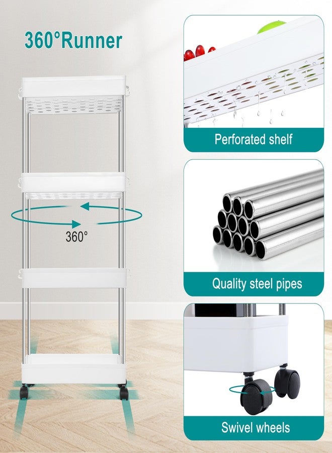 YSSOA Rolling Storage Cart, 4 Tier Slim Mobile Shelving Unit for Storage,360° Rotating Wheel Lockable Utility Cart,Great for Office, Kitchen, Bathroom, Laundry or Narrow Spaces, White - Image 4