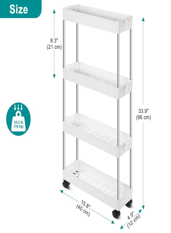 YSSOA Rolling Storage Cart, 4 Tier Slim Mobile Shelving Unit for Storage,360° Rotating Wheel Lockable Utility Cart,Great for Office, Kitchen, Bathroom, Laundry or Narrow Spaces, White - Image 2
