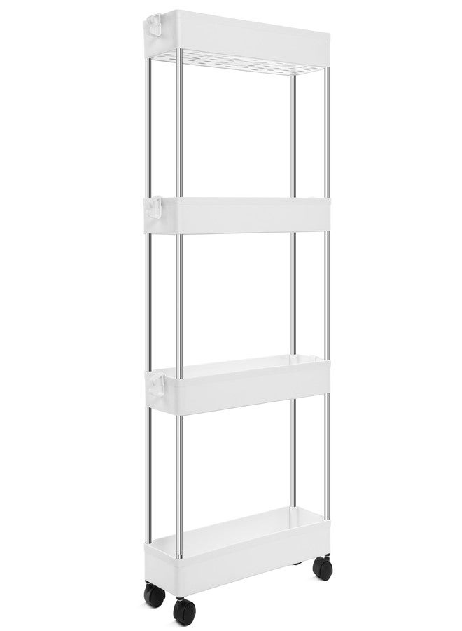 YSSOA Rolling Storage Cart, 4 Tier Slim Mobile Shelving Unit for Storage,360° Rotating Wheel Lockable Utility Cart,Great for Office, Kitchen, Bathroom, Laundry or Narrow Spaces, White - Image 1