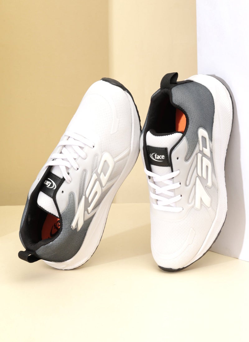 Face Men's Sneakers in White and Grey for Active Lifestyle - Image 1