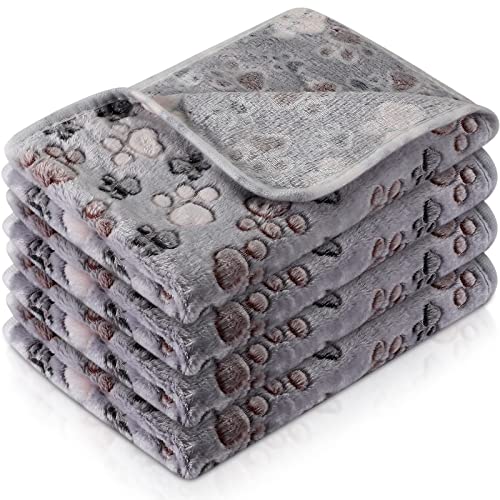 Tatuo 4 Pack Fleece Dog Blankets for Puppy Cats MultiSize Sleep Mat for Pet Guinea Pig Soft Washable Warm Crate Bed Puppy Teething Toys Print Pattern Blanket IndoorGray30 x 205 InchPaw - Image 1