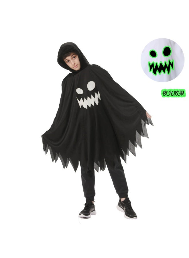 Home Smart Ghost Costume Dress for Boys and Girls Halloween Fancy Ghost Hood Cape with Glowing Scary Face in Dark for Stage Performance, and Themed Party (Black) - Image 3