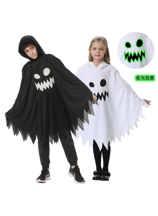 Home Smart Ghost Costume Dress for Boys and Girls Halloween Fancy Ghost Hood Cape with Glowing Scary Face in Dark for Stage Performance, and Themed Party (Black) - Image 4