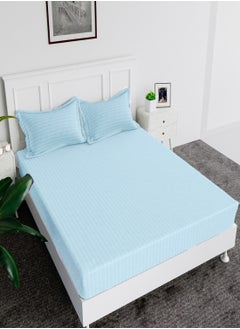 MAXQON Fitted Elastic Bedsheet Set With Pillow Covers, King/Queen/Double/Single Sizes, Color Sky Blue  - Image 1