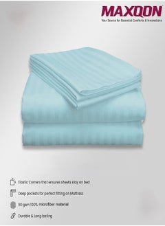 MAXQON Fitted Elastic Bedsheet Set With Pillow Covers, King/Queen/Double/Single Sizes, Color Sky Blue  - Image 5