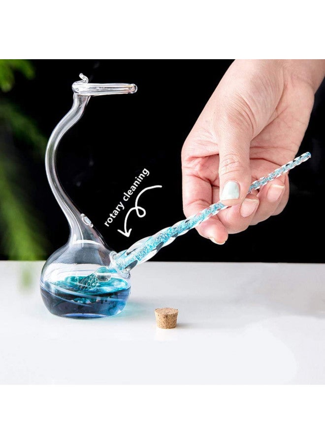 Earlyred Calligraphy Pen Set Handmade Glass Dip Pen Holder Crystal Drip Fountain Pen Writing Signatures Pen Ink Washing Inkwell Pen Decoration Office Student Gift Blue (Not Ink) - Image 2