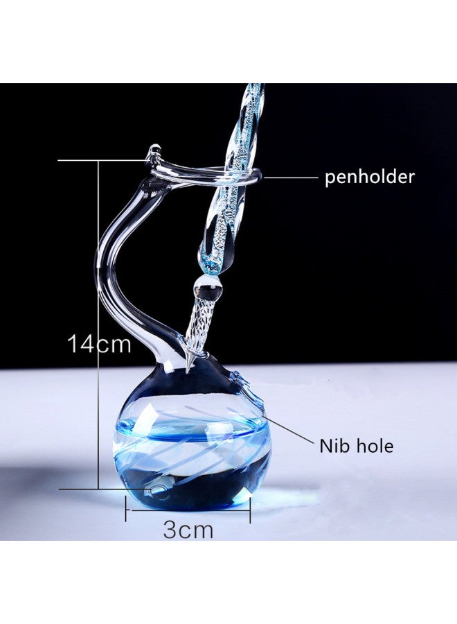 Earlyred Calligraphy Pen Set Handmade Glass Dip Pen Holder Crystal Drip Fountain Pen Writing Signatures Pen Ink Washing Inkwell Pen Decoration Office Student Gift Blue (Not Ink) - Image 4