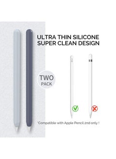 Ahastyle Ultra Thin Sleeve Silicone Skin Cover Compatible With Apple Pencil 2Nd Generation Ipad Pro 11 12.9 Inch2 Pack (Midnight Blue & Light Blue)  - Image 3