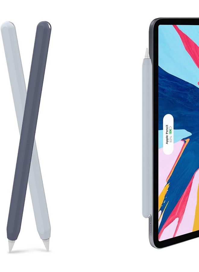 Ahastyle Ultra Thin Sleeve Silicone Skin Cover Compatible With Apple Pencil 2Nd Generation Ipad Pro 11 12.9 Inch2 Pack (Midnight Blue & Light Blue) - Image 2