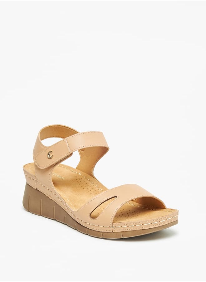 Le Confort - Womens Solid Strappy Wedge Heeled Sandals With Hook And Loop Closure - Image 1