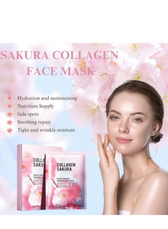 SADOER 10 PCS Sakura Korean Face Masks Skincare, Collagen Face Mask, Moisturize Facial Mask Hydrating Face Mask, Sheet Mask, Skin Repair Face Sheet Mask, Deep Moisturizing & Repairin - Image 2