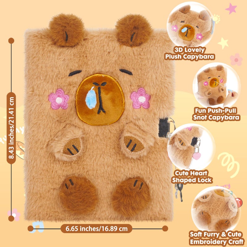 YOYTOO Capybara Gifts for Girls, Kids Capybara Plush Toys Set with Capybara Stuffed Animal, Secret Diary, Ballpoint Pen, Stickers, Birthday Gifts for Little Girls Age 5 6 7 8 9 10-12 Years Old - Image 3