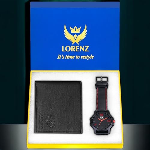 LORENZ Leather Cm-2044Wl-01 Men'S Analog Watch With Wallet Combo (Black) - Image 2