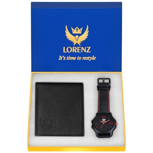 LORENZ Leather Cm-2044Wl-01 Men'S Analog Watch With Wallet Combo (Black) - Image 1