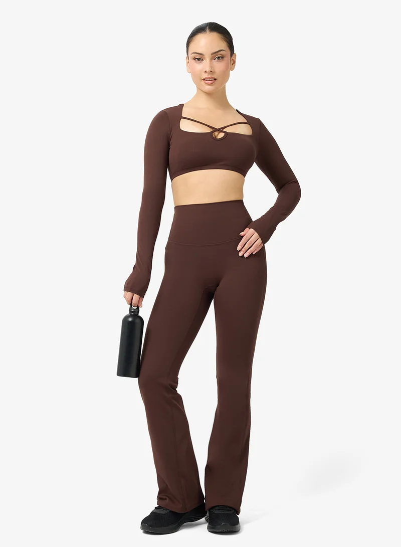 FRWD  Soft Touch Square Neck Cutout Detail Top & Flared Legging Set for Women | Best Price UAE