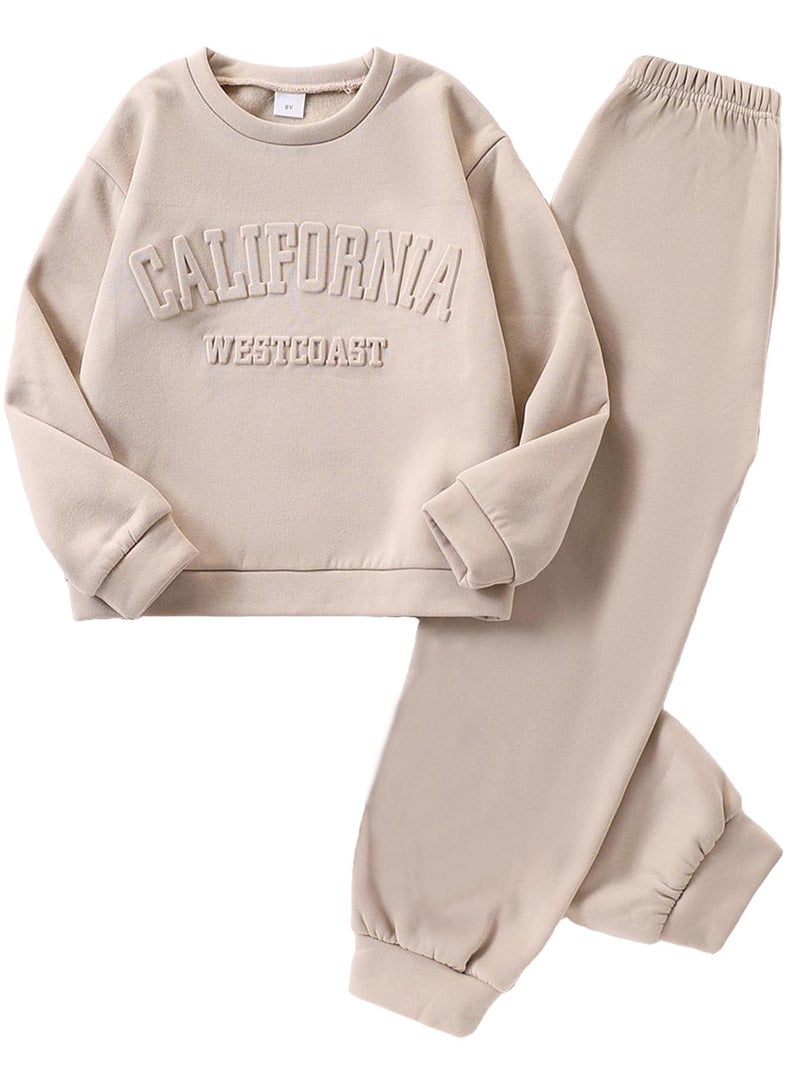 Yvowming 2 Piece Girls Clothes Outfits Sweatsuit Sets Oversized Sweatshirt and Baggy Sweatpant Fall Winter Clothing (US, Age, 9 Years, Apricot) - Image 1