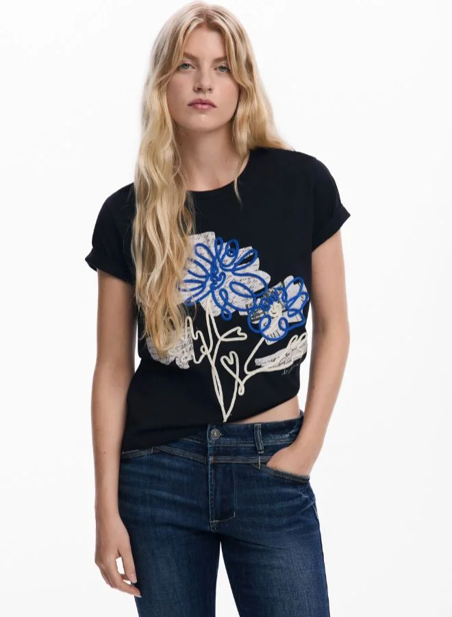 DESIGUAL Floral lace T-shirt