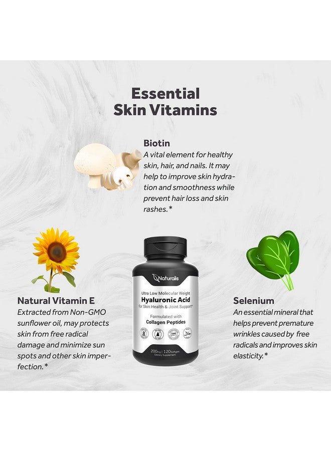 Naturalis Hyaluronic Acid 200Mg 10X Better Absorption Ultra Low Molecular Weight With Collagen Biotin Selenium & Vitamin E ; Hair Skin Nails & Joint Supplements ; 120 Softgels - Image 4