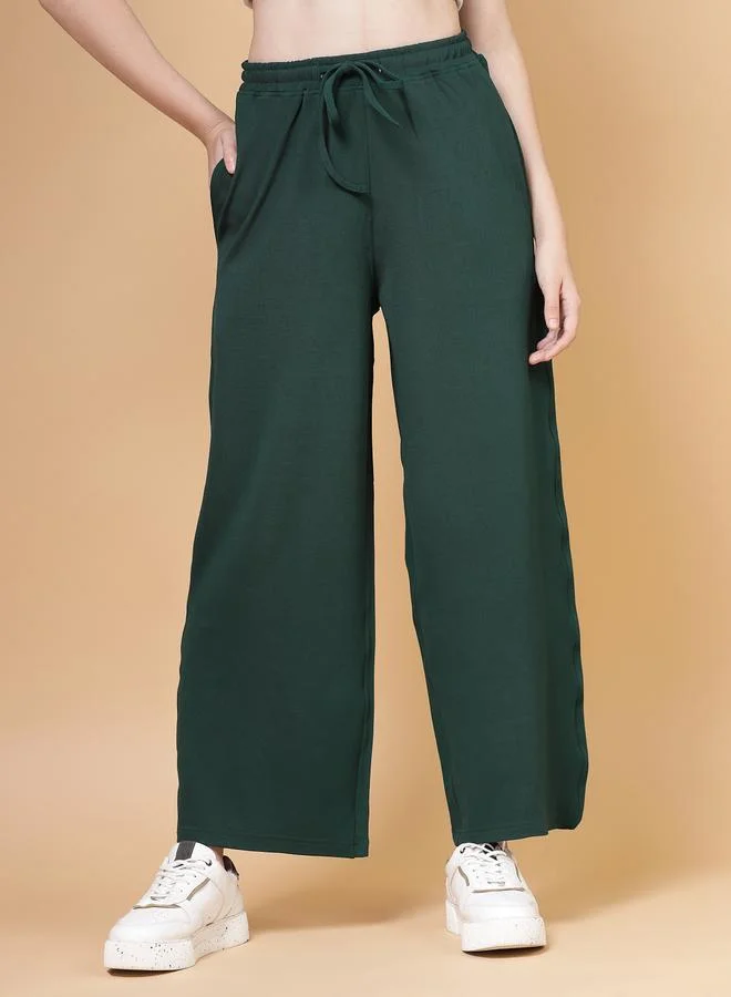 بوز PAUSE Women Green Solid Drawstring Waist Wide Leg Pants
