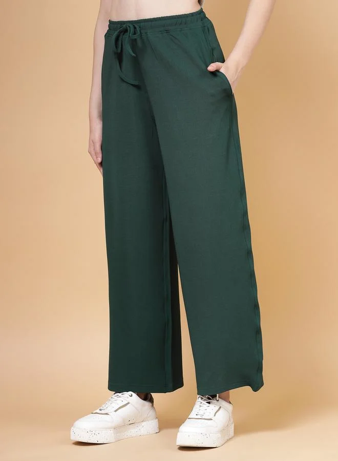 بوز PAUSE Women Green Solid Drawstring Waist Wide Leg Pants