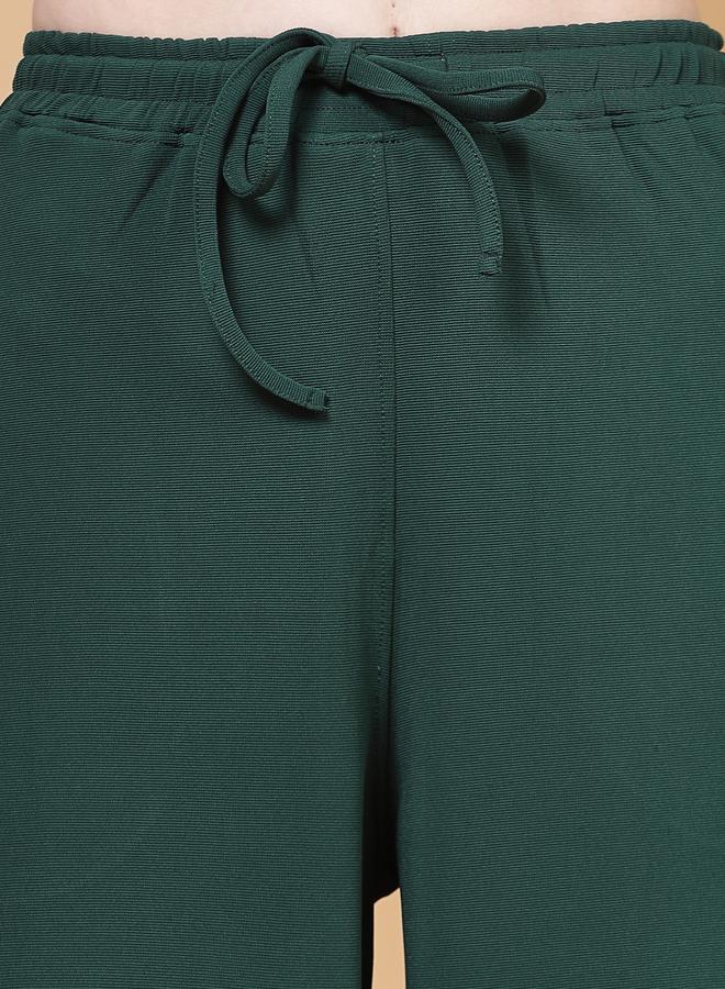 PAUSE PAUSE Women Green Solid Drawstring Waist Wide Leg Pants - Image 5