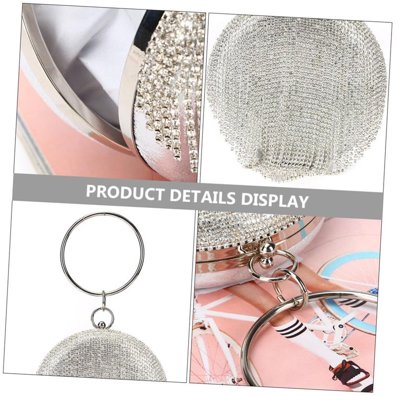 Silver Rhinestone Evening Clutch Bag for Women Party Prom Round Ball Design - Image 5