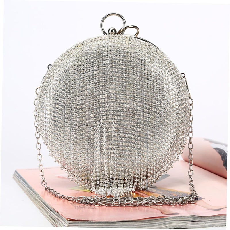Silver Rhinestone Evening Clutch Bag for Women Party Prom Round Ball Design - Image 3