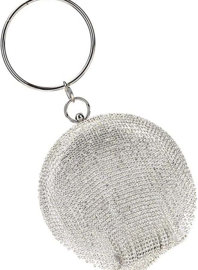 Silver Rhinestone Evening Clutch Bag for Women Party Prom Round Ball Design - Image 1