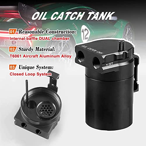RULLINE Oil Separator 350ml Oil Catch Can Tank Aluminum Polish Baffled Reservoir Black Compatible with 2019-2022 Chevy Silverado 1500 5.3L & 6.2L, GMC Sierra 1500 5.3L & 6.2L Driver Side - Image 3