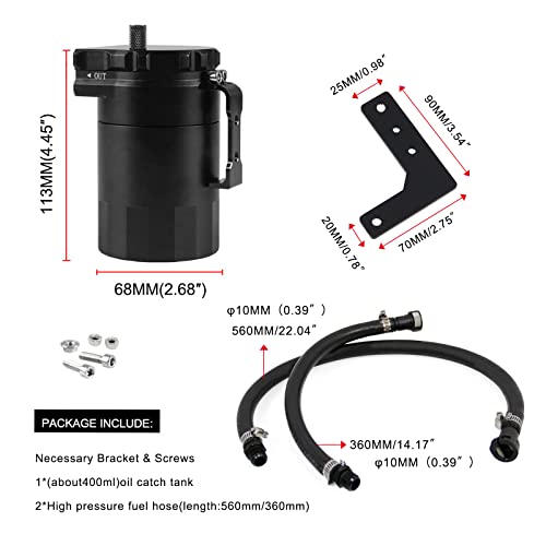 RULLINE Oil Separator 350ml Oil Catch Can Tank Aluminum Polish Baffled Reservoir Black Compatible with 2019-2022 Chevy Silverado 1500 5.3L & 6.2L, GMC Sierra 1500 5.3L & 6.2L Driver Side - Image 2