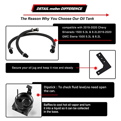 RULLINE Oil Separator 350ml Oil Catch Can Tank Aluminum Polish Baffled Reservoir Black Compatible with 2019-2022 Chevy Silverado 1500 5.3L & 6.2L, GMC Sierra 1500 5.3L & 6.2L Driver Side - Image 4