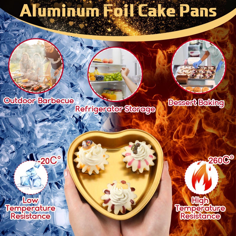 Fainne 20 Sets Mother's Day 5" Aluminum Foil Heart Shaped Cake Pans with Clear Lids 225 ml/ 7.92 oz Heart Cake Pan Mini Mother's Day Containers Disposable Dessert Baking Containers (Multicolor) - Image 5