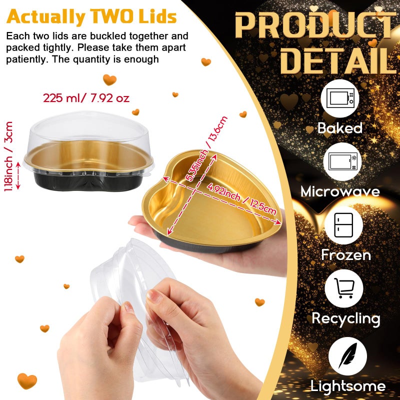 Fainne 20 Sets Mother's Day 5" Aluminum Foil Heart Shaped Cake Pans with Clear Lids 225 ml/ 7.92 oz Heart Cake Pan Mini Mother's Day Containers Disposable Dessert Baking Containers (Multicolor) - Image 3