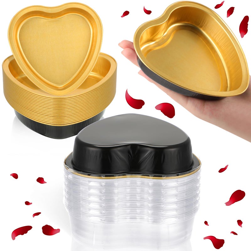 Fainne 20 Sets Mother's Day 5" Aluminum Foil Heart Shaped Cake Pans with Clear Lids 225 ml/ 7.92 oz Heart Cake Pan Mini Mother's Day Containers Disposable Dessert Baking Containers (Multicolor) - Image 1