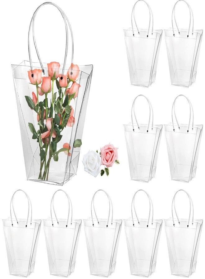 SOUJOY 10 Pack Clear Flower Bouquet Bags, Gift Bags with Long Handles, Party Floral Packing Wrap Bag for Valentine Day, Birthdays, Mother's Day, Father’s Day, Wedding, Anniversary, Housewarming - Image 1