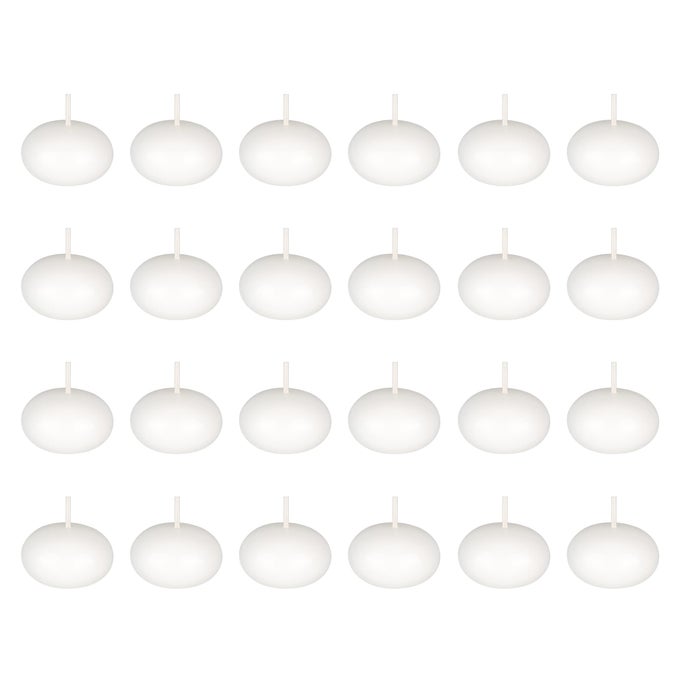 24 PCS UNSCENTED WHITE FLOATING CANDLES HAND POURED WAX CANDLE 15 INCH DIAMETER HOME DCOR WEDDING RECEPTIONS OCCASIONS FESTIVITIES EVENTS MEDITATIONS TRANQUILITY SPA