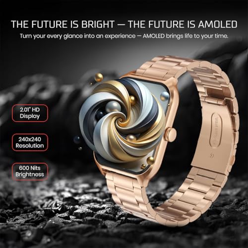 PunnkFunnk H18 Smartwatch for Men & Women | 2.01" HD Full Display | Bluetooth Calling Watch with Heart Rate | Sleep Monitor | 100+ Sports Modes | Long Battery Life | IP67 Fitness Watch- (Metal Gold) - Image 2