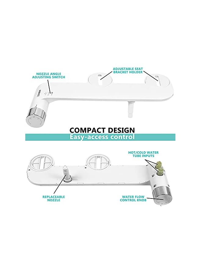 Greenco Slim Bidet Attachment Hot, Warm and Cold Water Bidet Sprayer Toilet Seat, Easy-to-Install, Non-Electric, Adjustable Fresh Water Jet, Stainless Steel Flex Hose, Detailed Instructions Included - Image 4