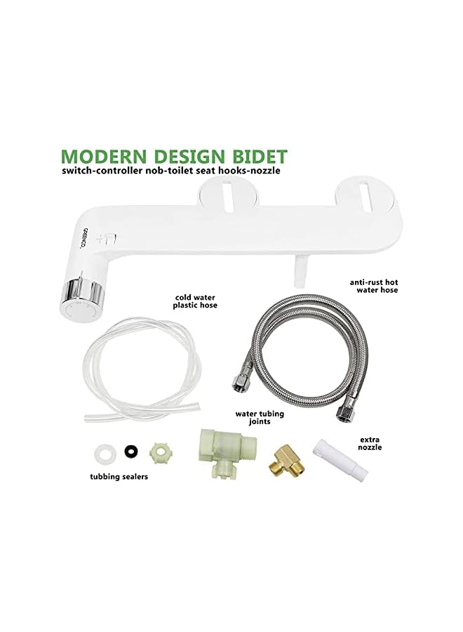 Greenco Slim Bidet Attachment Hot, Warm and Cold Water Bidet Sprayer Toilet Seat, Easy-to-Install, Non-Electric, Adjustable Fresh Water Jet, Stainless Steel Flex Hose, Detailed Instructions Included - Image 2